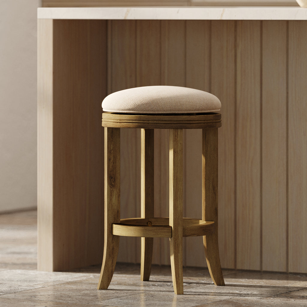 26in. Counter-Height Backless Wood Swivel Barstool with Upholstered Seat, Honeysuckle, 1PC