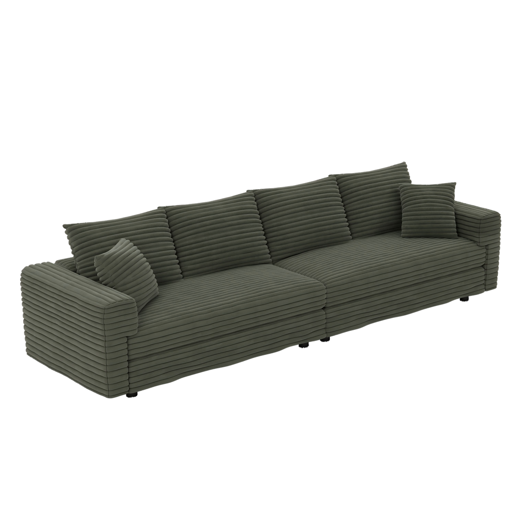 102.4 ' Plush Corduroy 4-Seat Sofa,Modern Comfy Upholstered Sofa Cloud Couch,Deep Seat Couches with Soft Pillows,Convertible Deep Seat Sofa Lounge Chair for Apartment,Office,Green