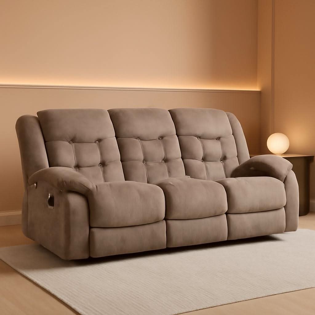 Three Seat Extra Wide Recliner Sofa Brown Upholstered-0