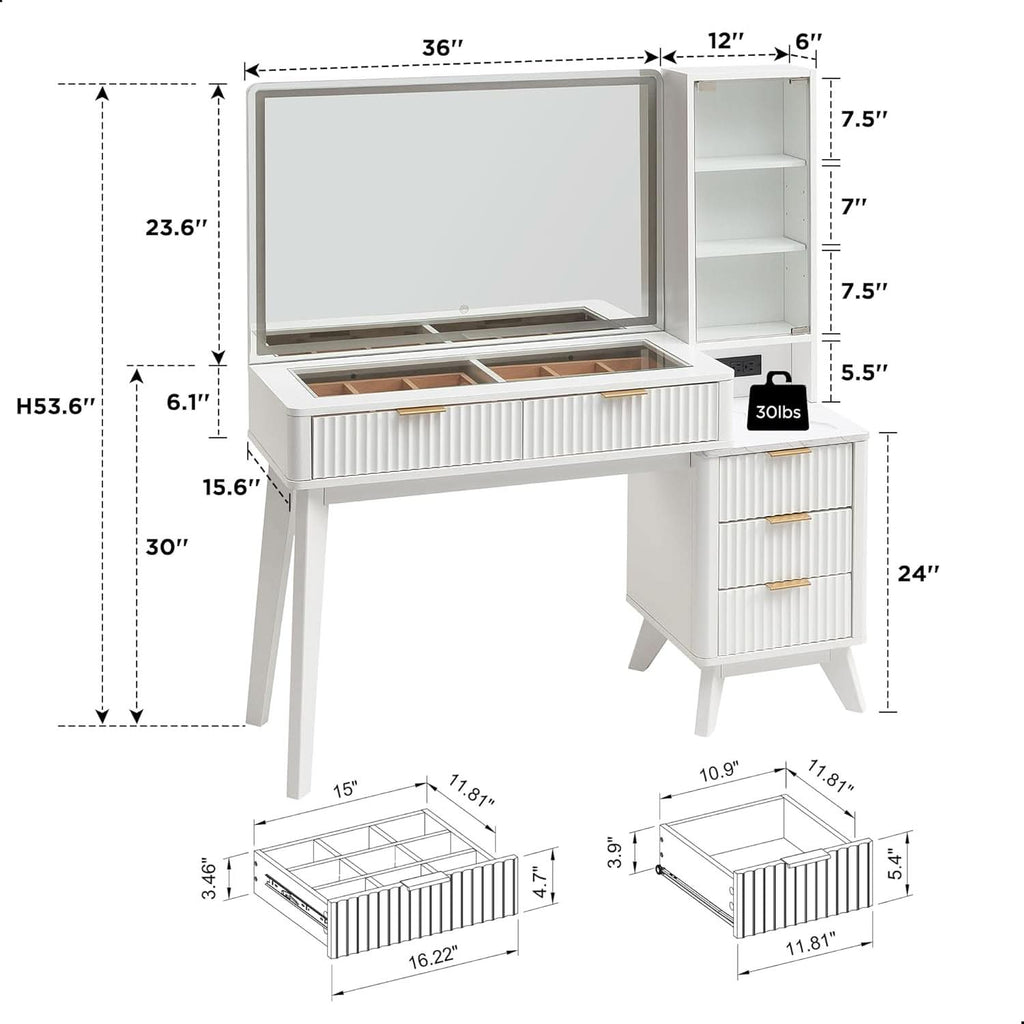 White Forty Eight nch Vanity Desk With LED Illuminated Mirror-1