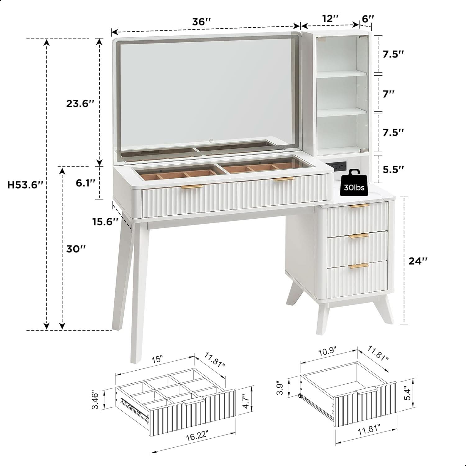 White Forty Eight nch Vanity Desk With LED Illuminated Mirror-1