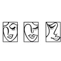 Cinq 3 Piece Set Wall Decor, Face Line Drawing Abstract Design, Black Rectangular Metal Frame