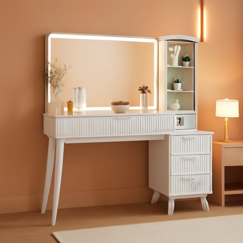 White Forty Eight nch Vanity Desk With LED Illuminated Mirror-0