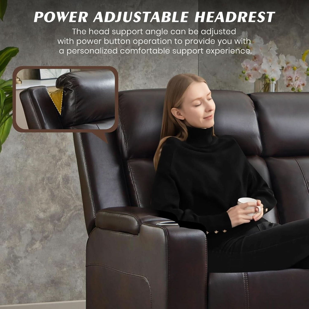 Brown Power Recliner Sofa Featuring Adjustable Headrest-3