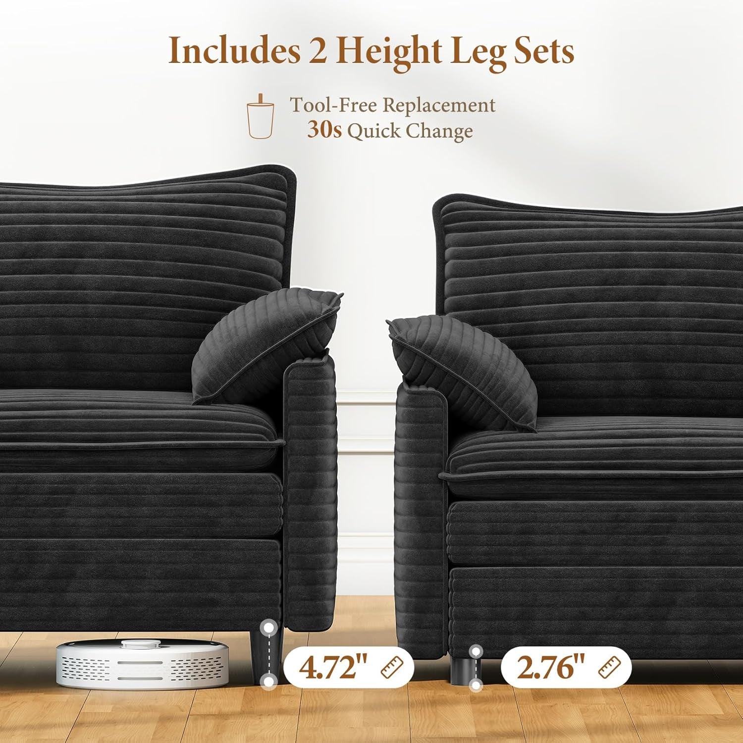 108 Inch Charcoal Gray Modular Sectional Sofa Ottoman-2