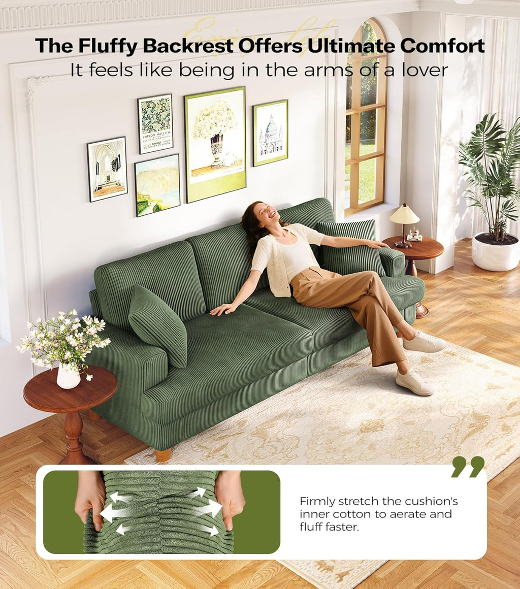 Corduroy Sofa Eighty SevenInch Deep Seat Green Living Room Comfort-2
