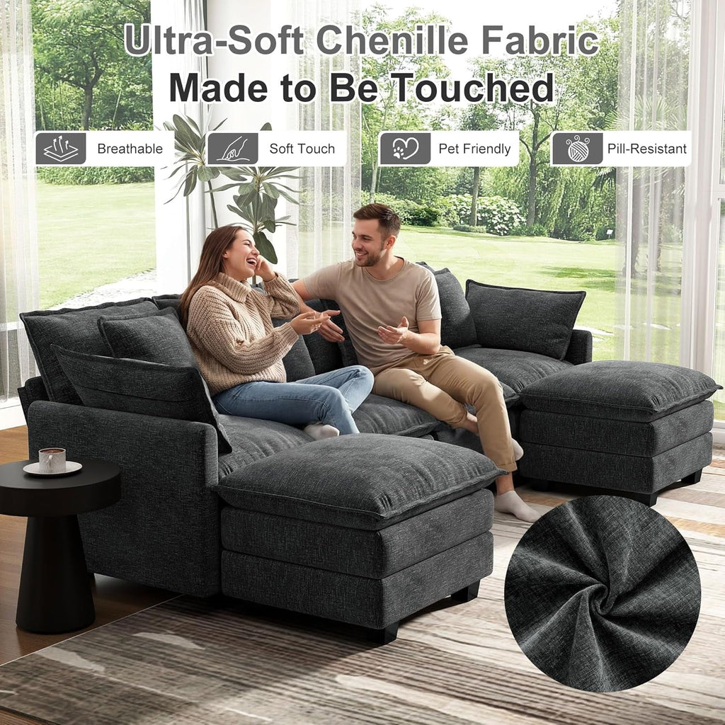 107 Inch Cloud U Shaped Sofa Grey Removable Pillow Covers-4