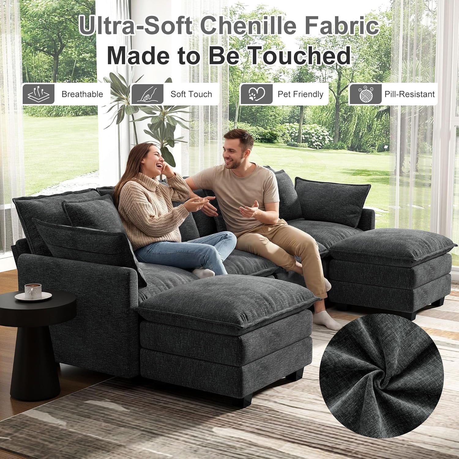107 Inch Cloud U Shaped Sofa Grey Removable Pillow Covers-4