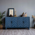 Retroy Vintage 4-Door Credenza Cabinet - 60' Navy Blue Storage Buffet with M-Shaped Panel Doors, Solid Wood Base for Dining Room & Living Room