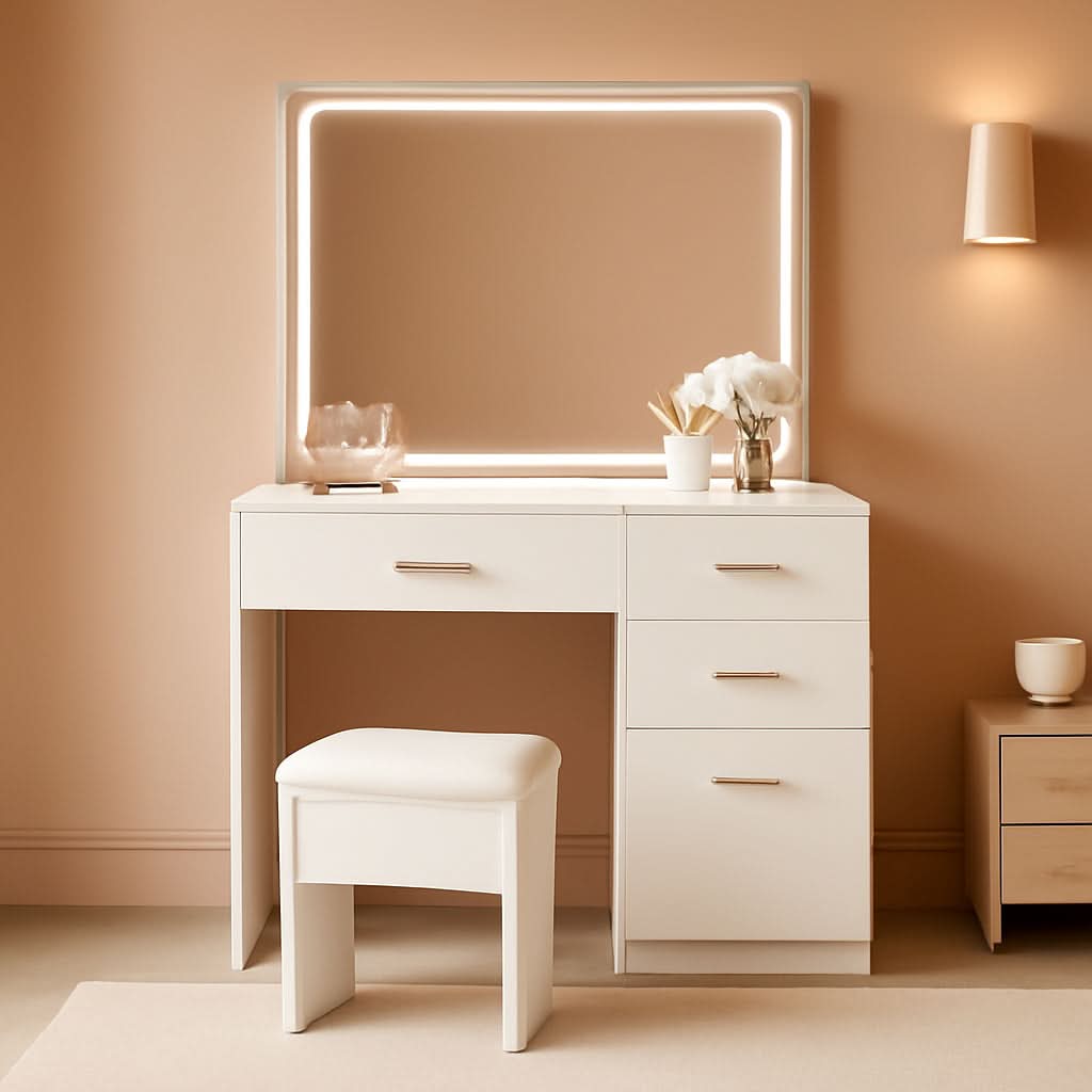White Makeup Vanity Desk With Illuminated Mirror Pro-0