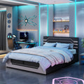 Modern Queen Size Hydraulic Storage Gaming Bed Frame, Esports Design with Cyberpunk Aesthetics, Platform Bed for Gamers & Gen Z Youth, Black+Gray