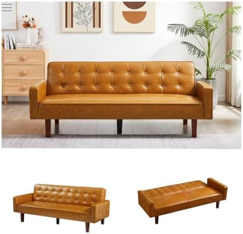 Brown PU Full Grain Leather SpaceSaving Three Seater Sofa-2