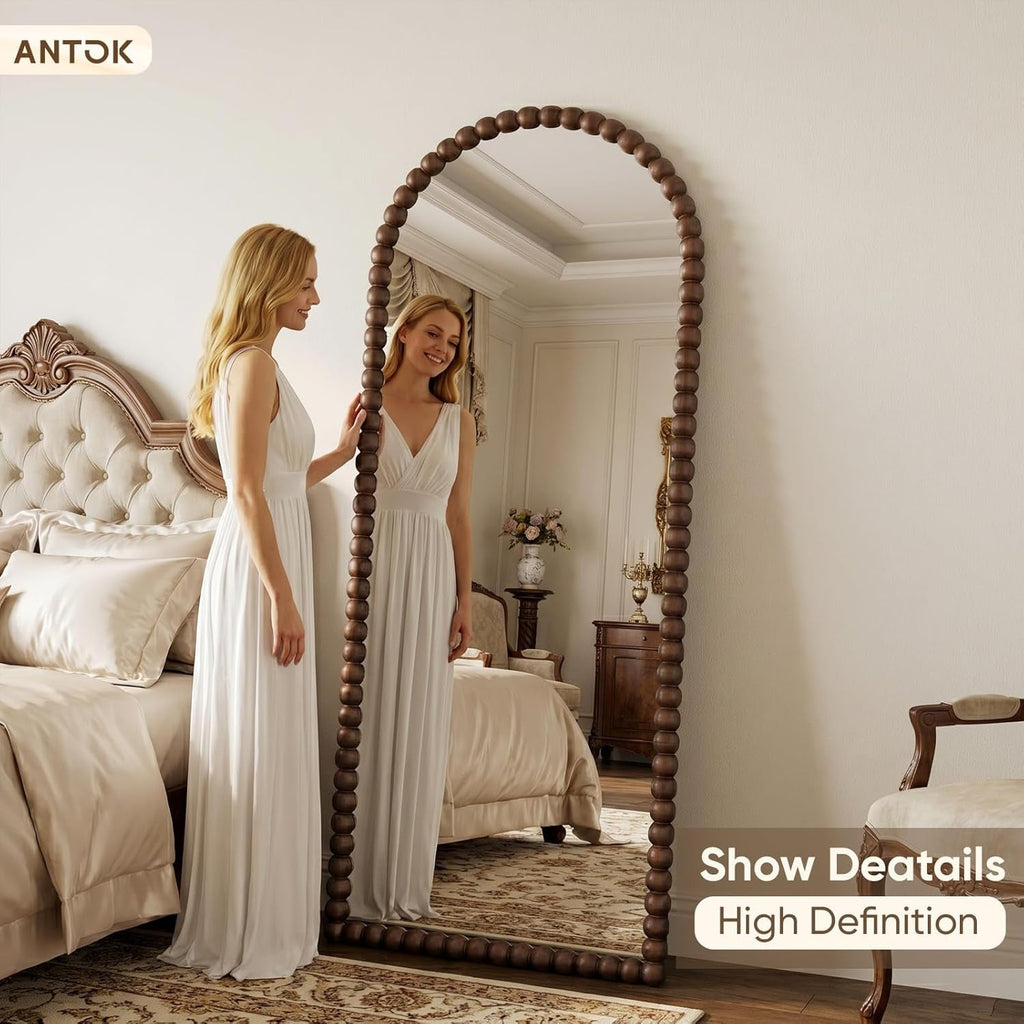 71 Inch Elaborately Arched Floor Mirror Beaded Brown-4