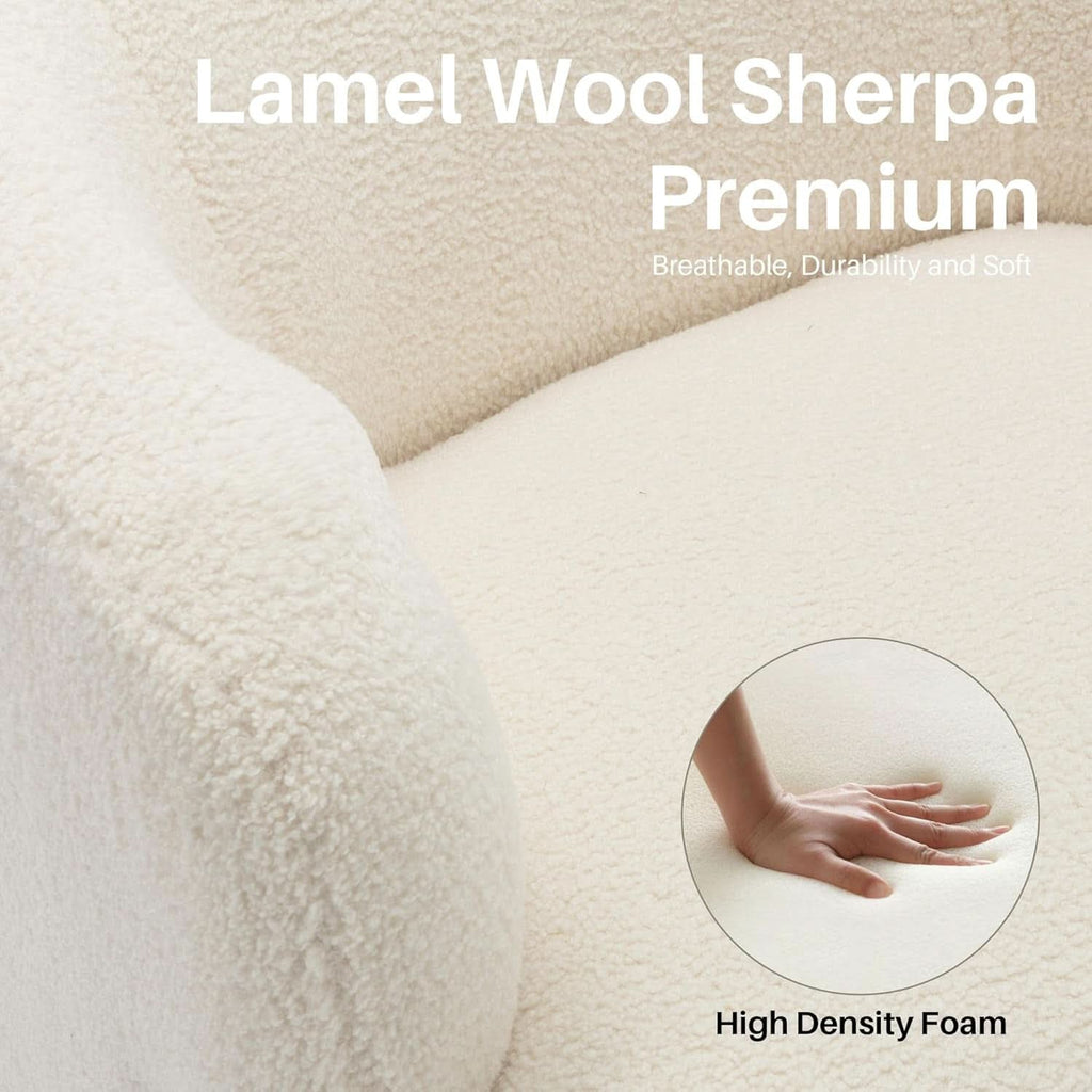 Beige Sherpa Boucle Swivel Barrel Chair Deluxe Premium-4