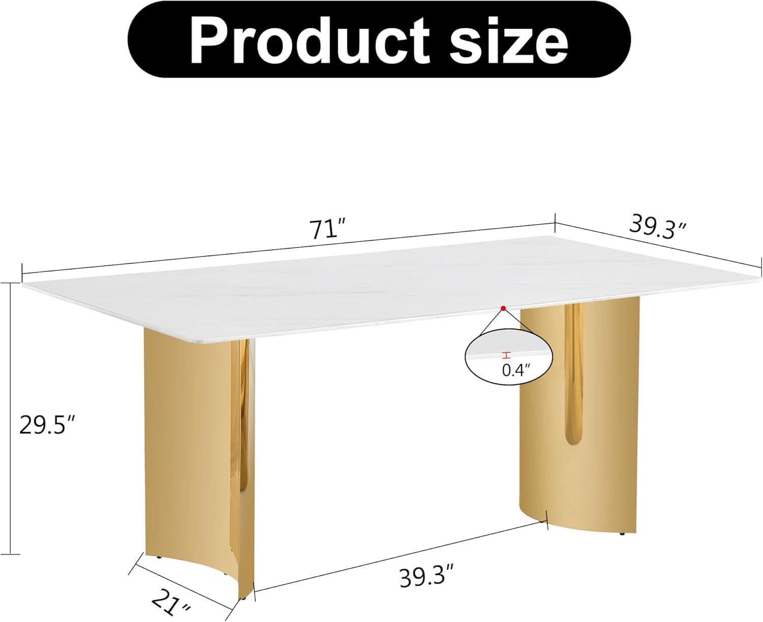 White Marble Dining Table 71 Inch Glass Top Gold Base-2