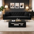 71" Black Velvet Futon Sofa Bed with 35" Storage Coffee Table 2-Piece Living Room Set
