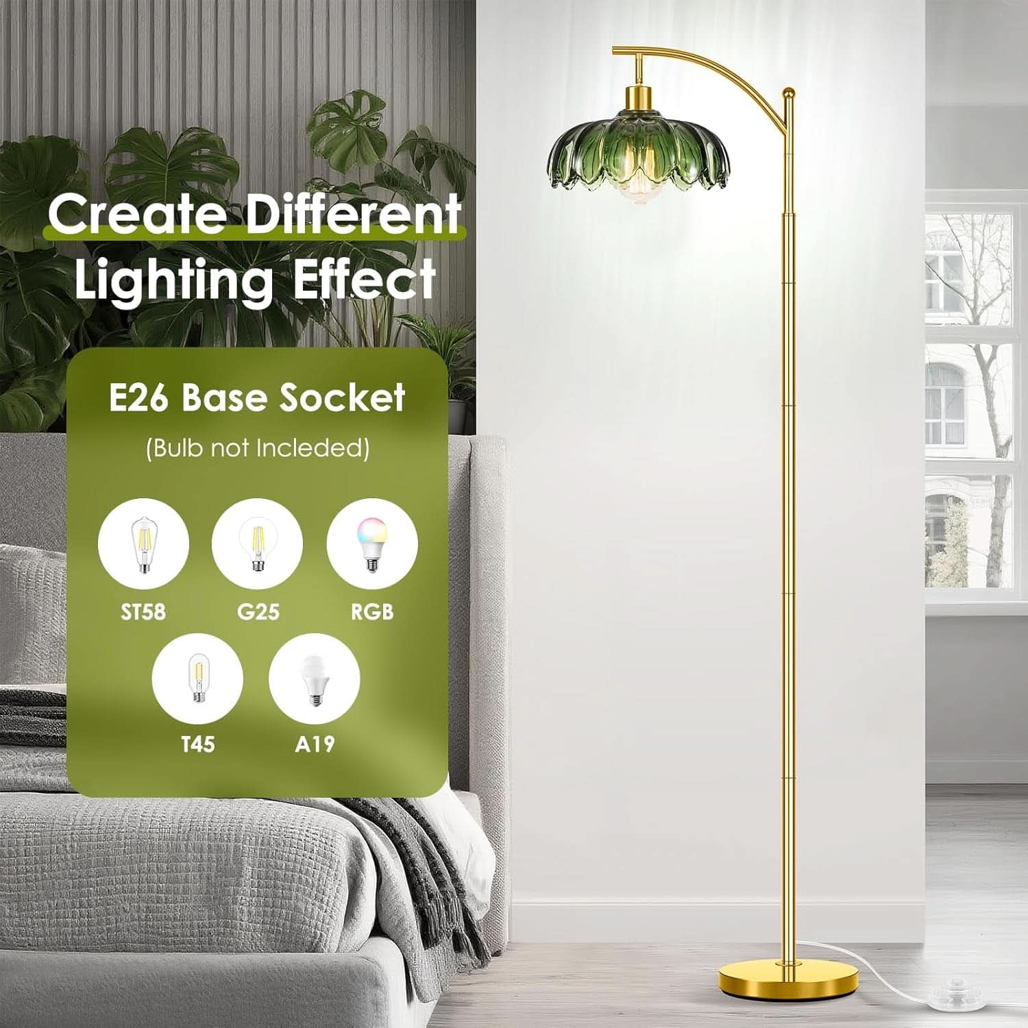 Gold Floor Lamp Arc Mid Century Industrial Green Shade-4