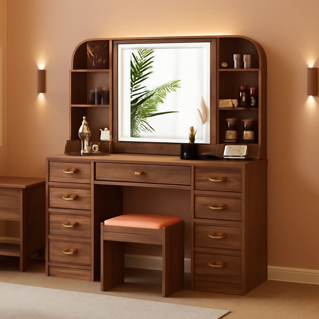 Forty Three Inch Makeup Vanity Desk Mirror Brown Finish-0