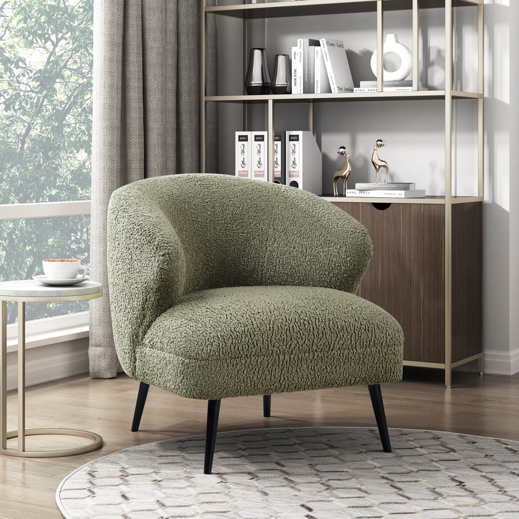 Luxury Living Room Furniture 1pc Accent Chair Green Boucle Upholstery, High-Density Foam Seat Cushions