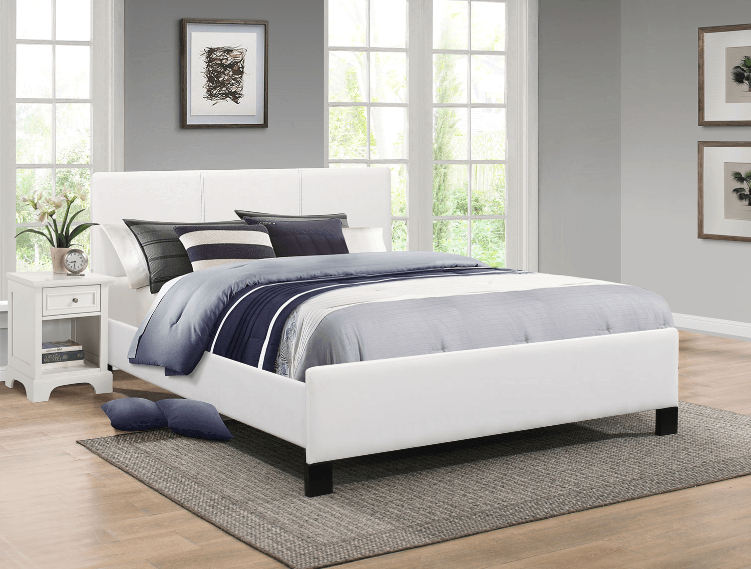 Meadow White PU Bed with Contrast Stitching-0