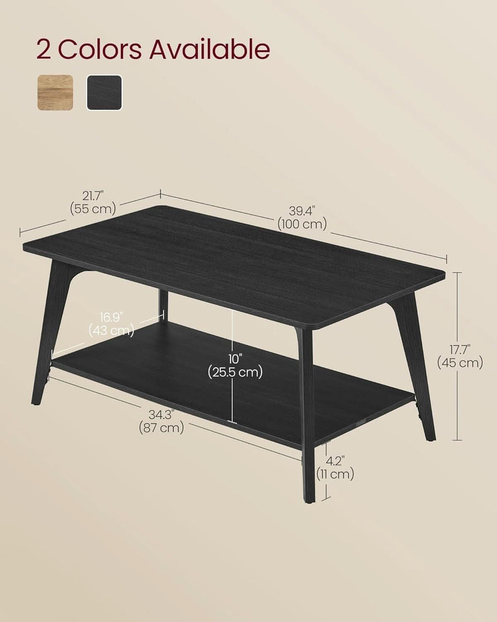 MAEZO Charcoal Gray Two Tier Coffee Table Rectangular