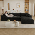 118.2' Cloud Sofa,Corduroy Fabric,Deep Seat Couches,Double-layer design,Removable Cushion,No Assembly, DIY Combination for Living room, Bedroom,Conference room ,Apartment,Black