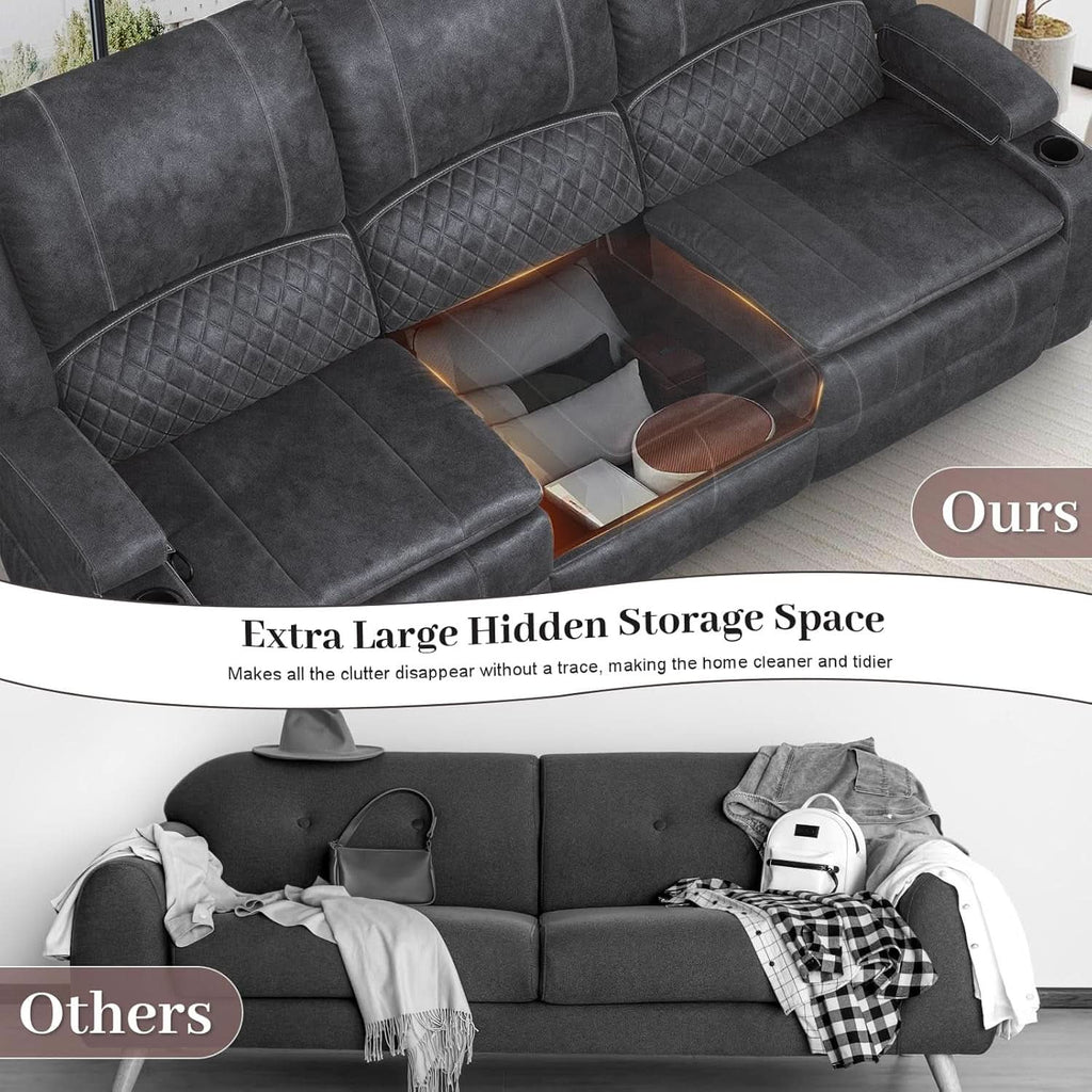 Grey Three Seater Manual Recliner Sofa Modern Living Room-3