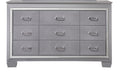 1pc Modern Nine Drawer Dresser Mirror Accents Chrome Finish Hardware Faux Crystal Accent Silver Finish