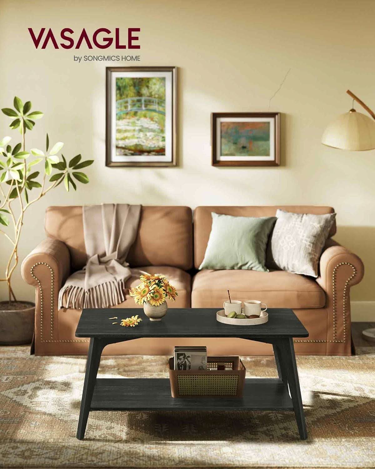 MAEZO Charcoal Gray Two Tier Coffee Table Rectangular