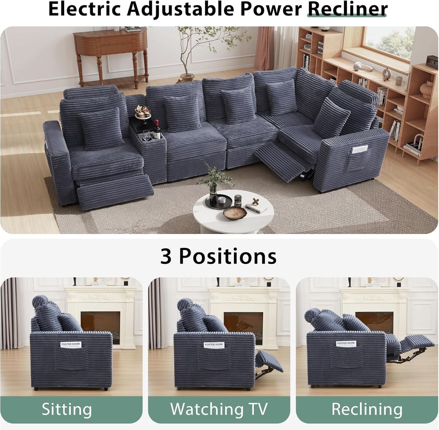Grey Premium Power Recliner Modular Sectional Sofa-4