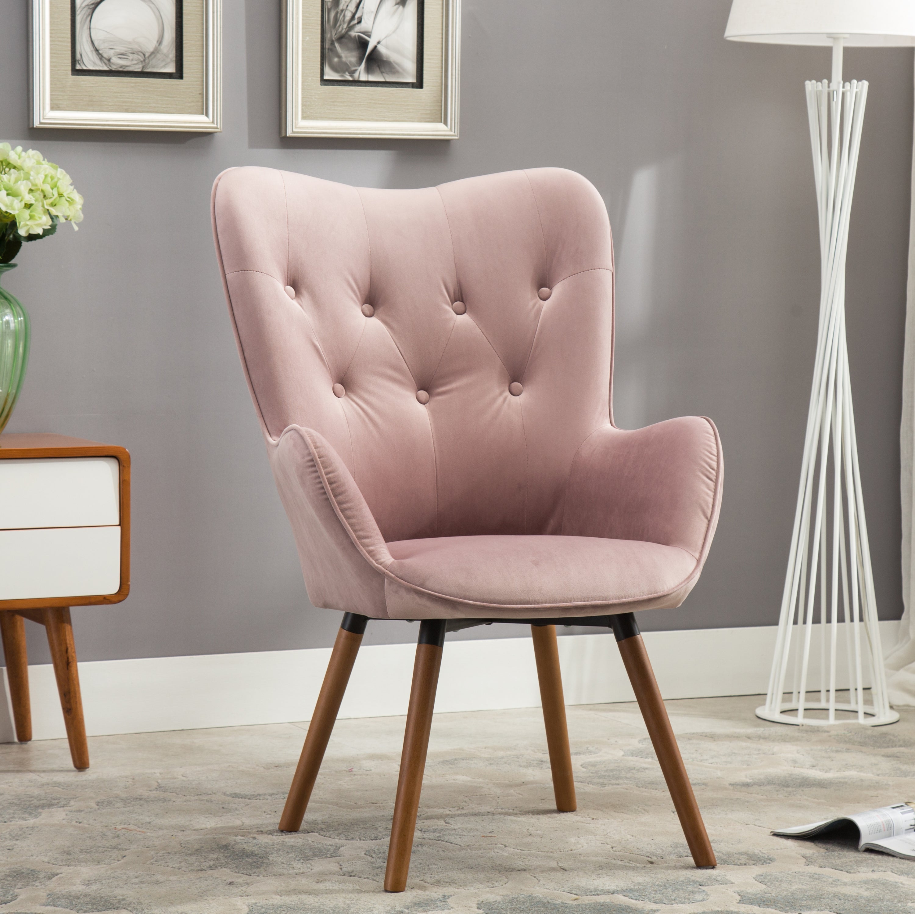 Doarnin Contemporary Silky Velvet Tufted Button Back Accent Chair