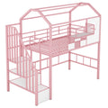 Pink Metal Loft Bed with Roof Design and Storage Box, Twin Size, Durable Metal Frame with Full Guardrails