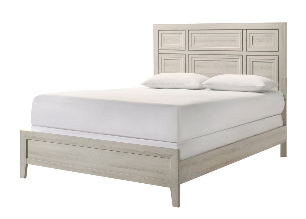 1pc Antique White Queen Size Panel Bed Recessed Design Wooden Bedroom Furniture