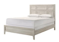 1pc Antique White Queen Size Panel Bed Recessed Design Wooden Bedroom Furniture