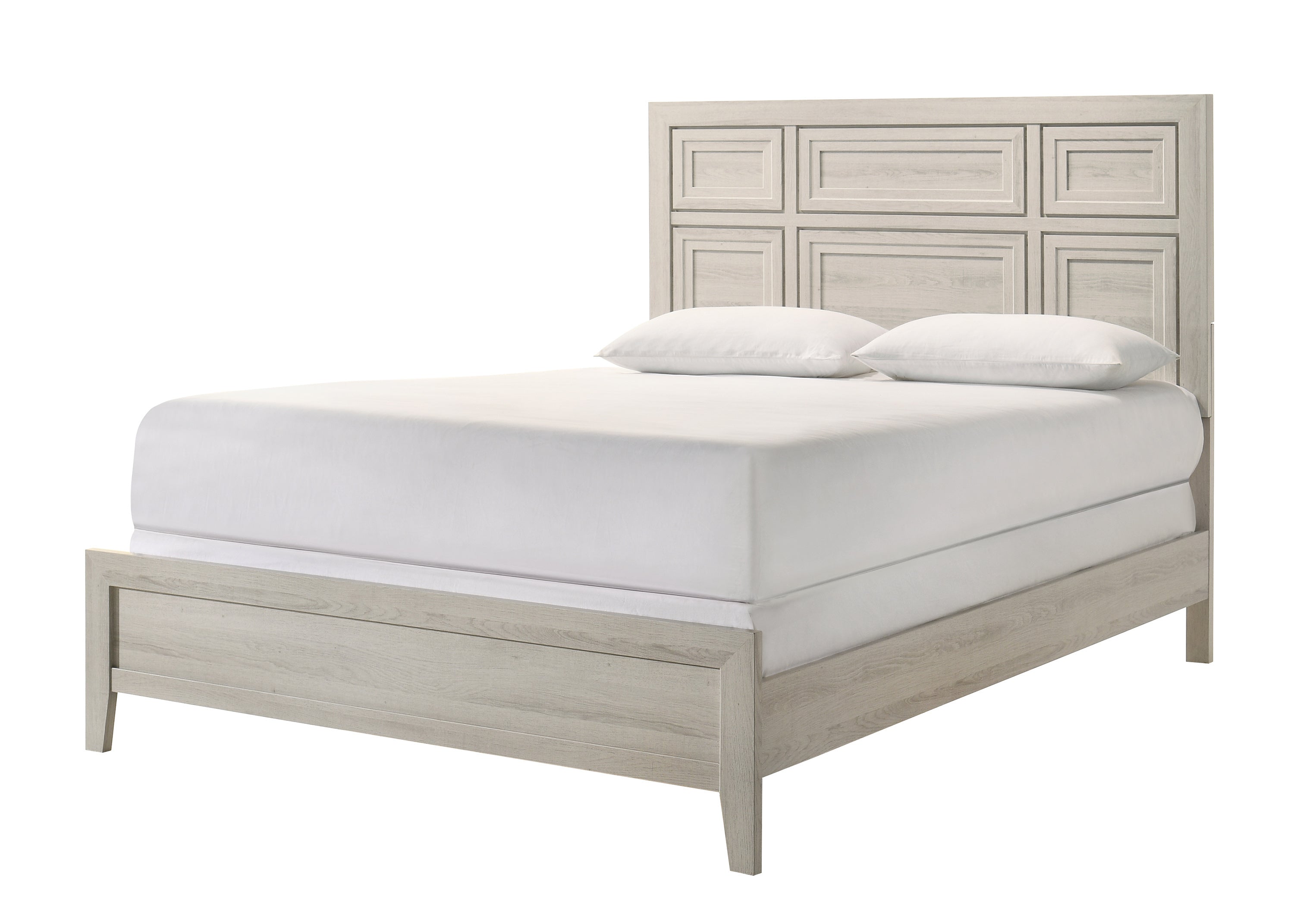 1pc Antique White Queen Size Panel Bed Recessed Design Wooden Bedroom Furniture