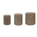 Set of 3 Natural Wood Cylinder Nesting Tables