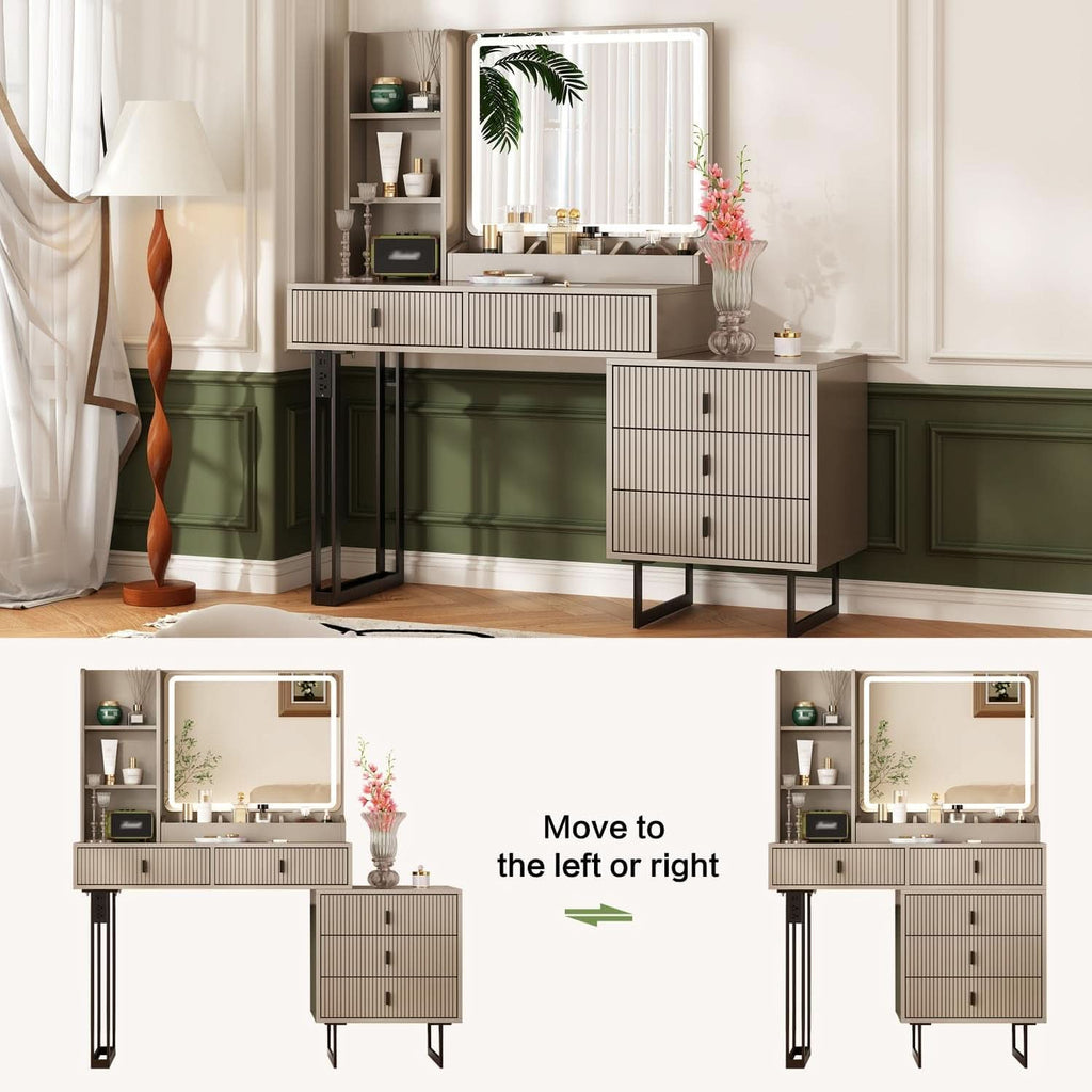 Large Vanity Desk Featuring Illuminated Dimming Mirror-2