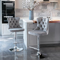 Gray Swivel Velvet Barstools Adjustable Seat (Set of 2)