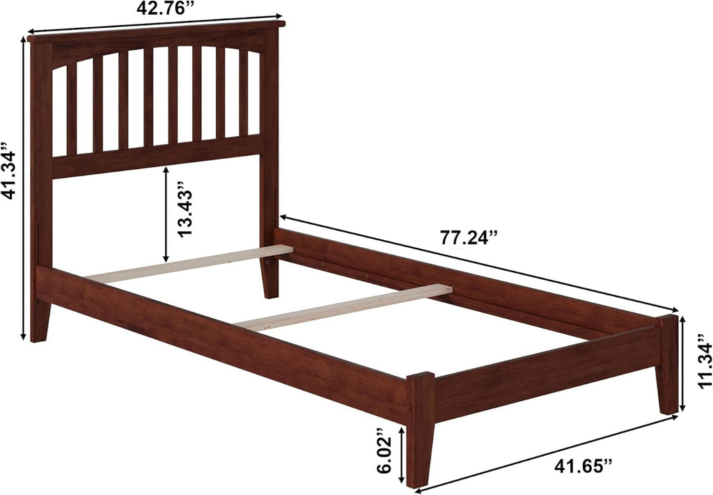Twin Mission Foundation Bed Walnut Hardwood Construction