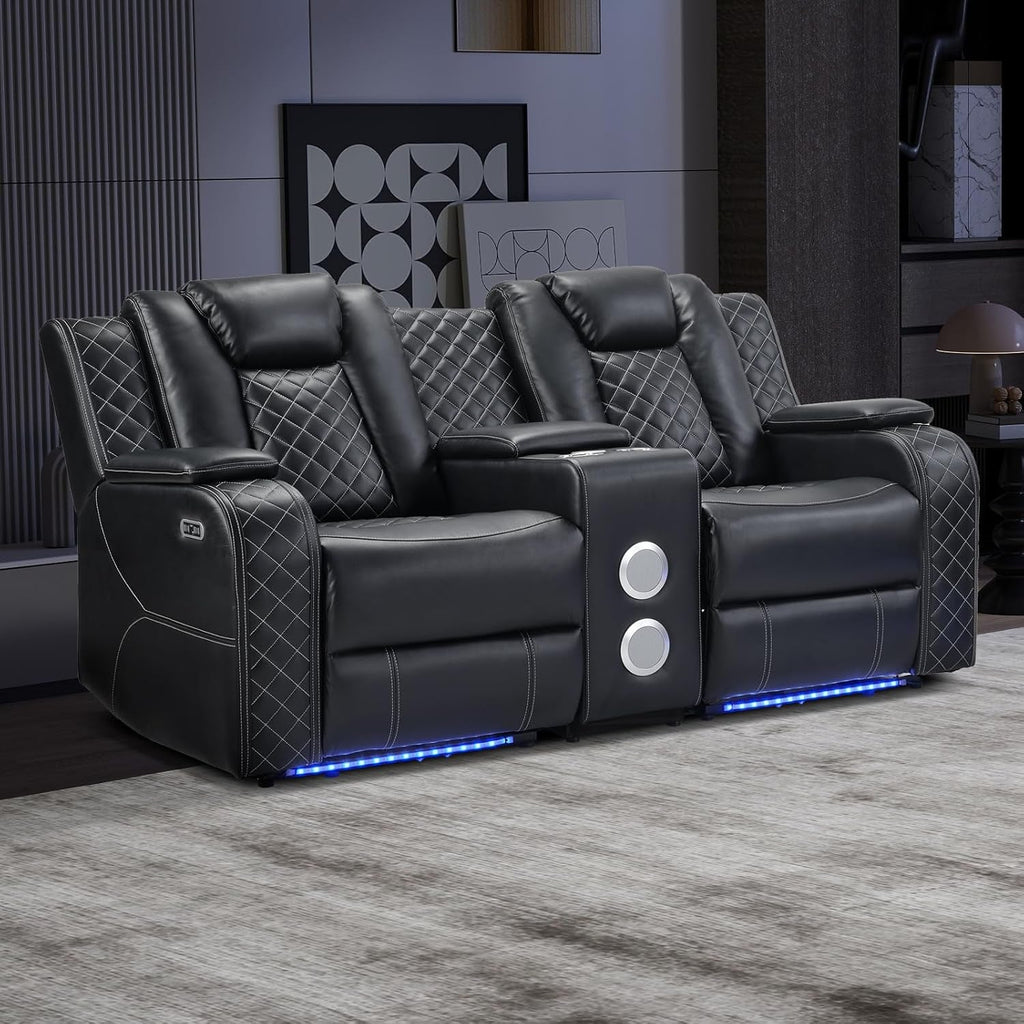 Black Luxurious Power Recliner With Center Console-0