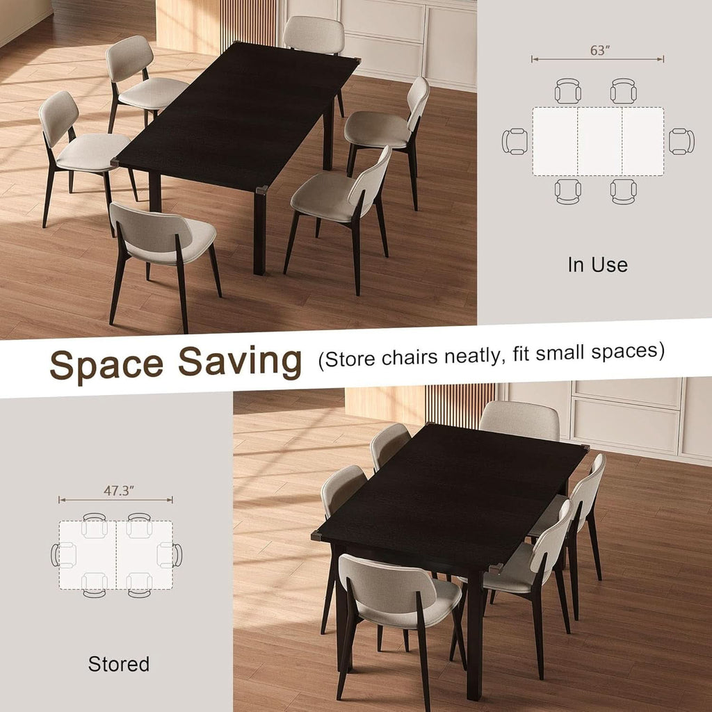 Black Extendable Dining Table 63 Inch For 4 To 6 Guests-3