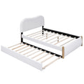Contemporary Full Size Upholstered Platform Bed with Wood Supporting Feet and Twin Size Trundle, White Berber Fleece