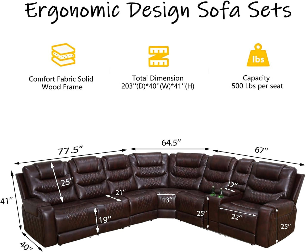 Motorized Recliner Sectional Sofa LED Lighting Brown-1