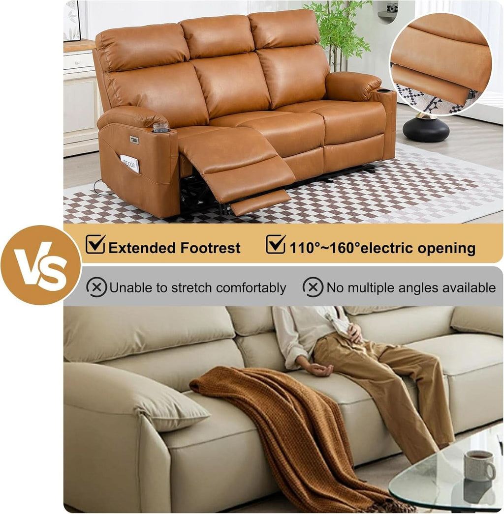 Power Reclining Sofa Brown PU Leather Independent Backrests-4