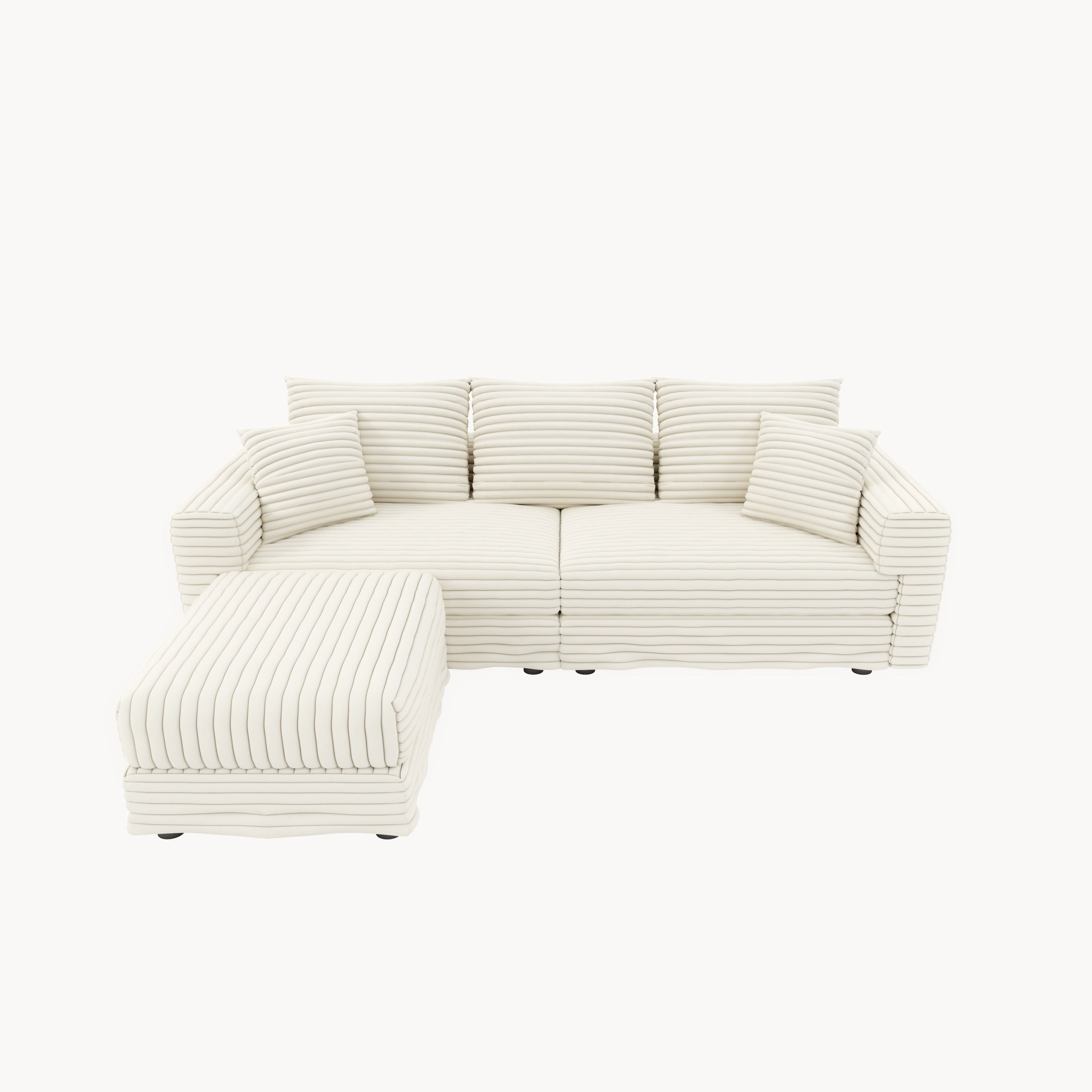White  Corduroy 3-Seat Sofa