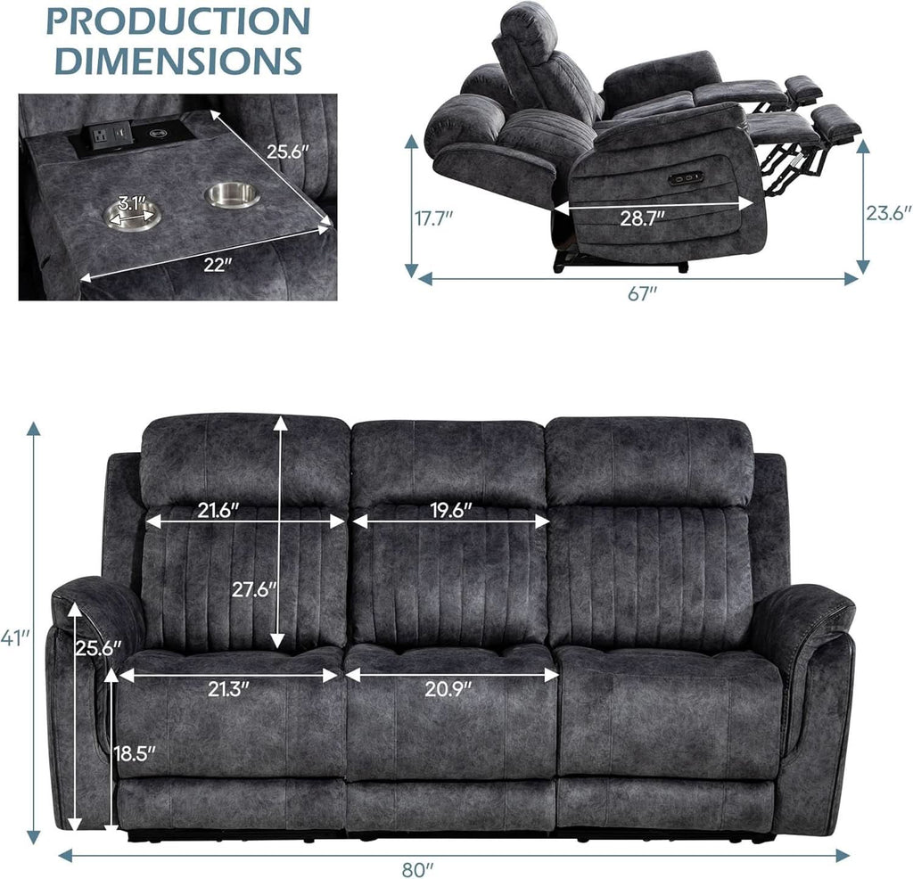 Grey Power Reclining Sofa With Zero Gravity USB Ports-1