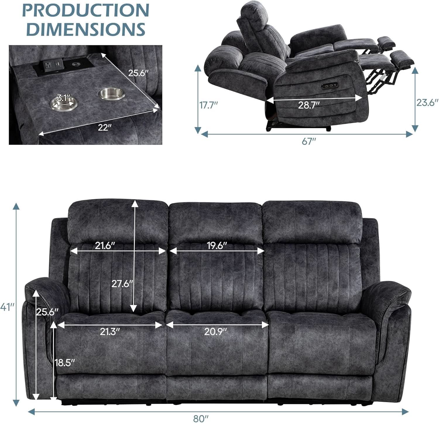 Grey Power Reclining Sofa With Zero Gravity USB Ports-1