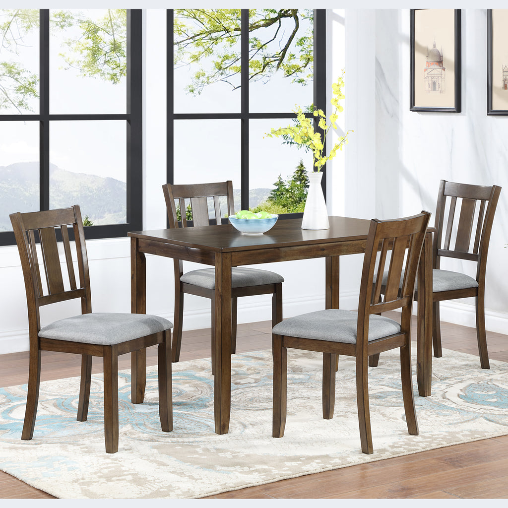 5 Piece Modern Dining Set, Rectangular Wooden Dining Table with 4 Upholstered Chairs for Kitchen, Dining Room, Walnut