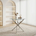 Round Dining Table, 35.5' Glass Dining Table with Silver Legs, Modern Kitchen Table for Home Kitchen, Dining Room