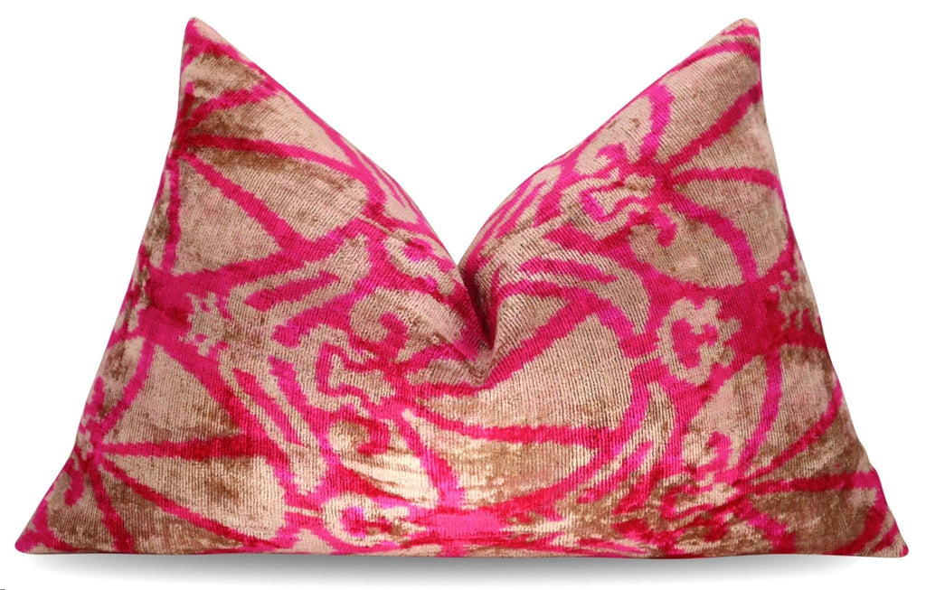 Canvello Decorative Pink Beige Geometric Throw Pillow Down Feather Filled - 16x24 in